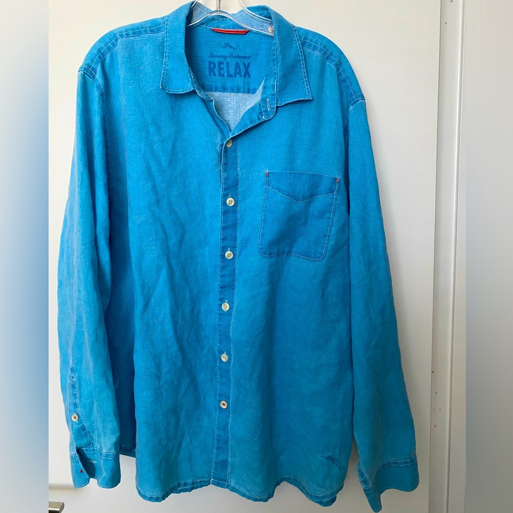Tommy Bahama L/S linen shirt turquoise